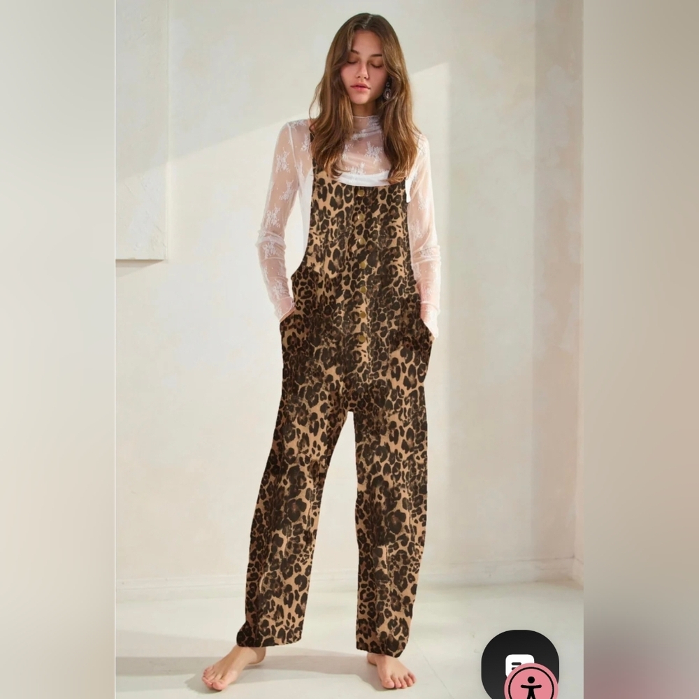 NEW!!! Oddy Leopard Print Wide-Leg Jumpsuit - Brown/Black, NWT